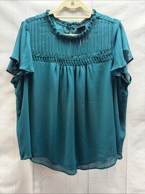 Torrid NWT Deep Teal Chiffon Smocked Pin Tuck Flutter Short Sleeve Blouse Top